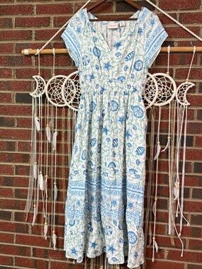 Laura Ashley Blue and White Printed Maxi Dress